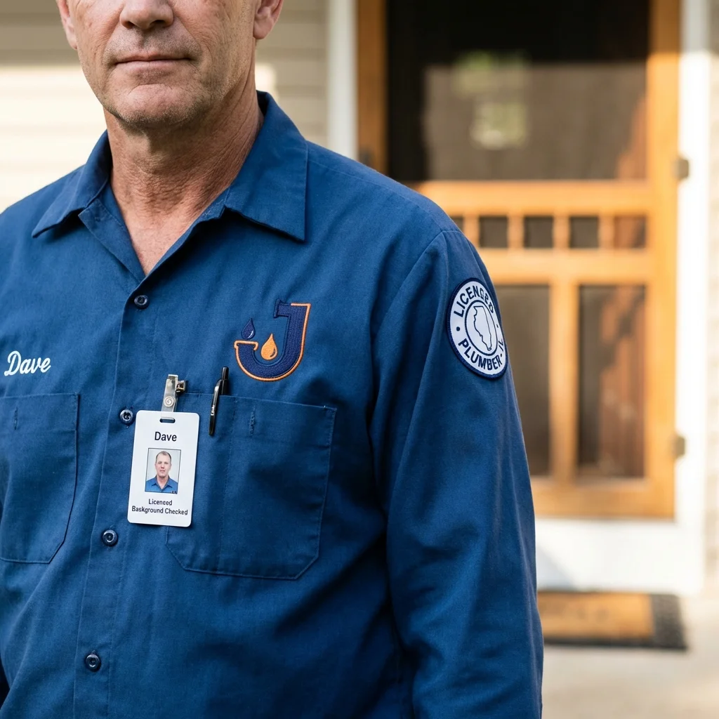 Licensed plumber showing ID badge in Pine Mountain Club, CA
