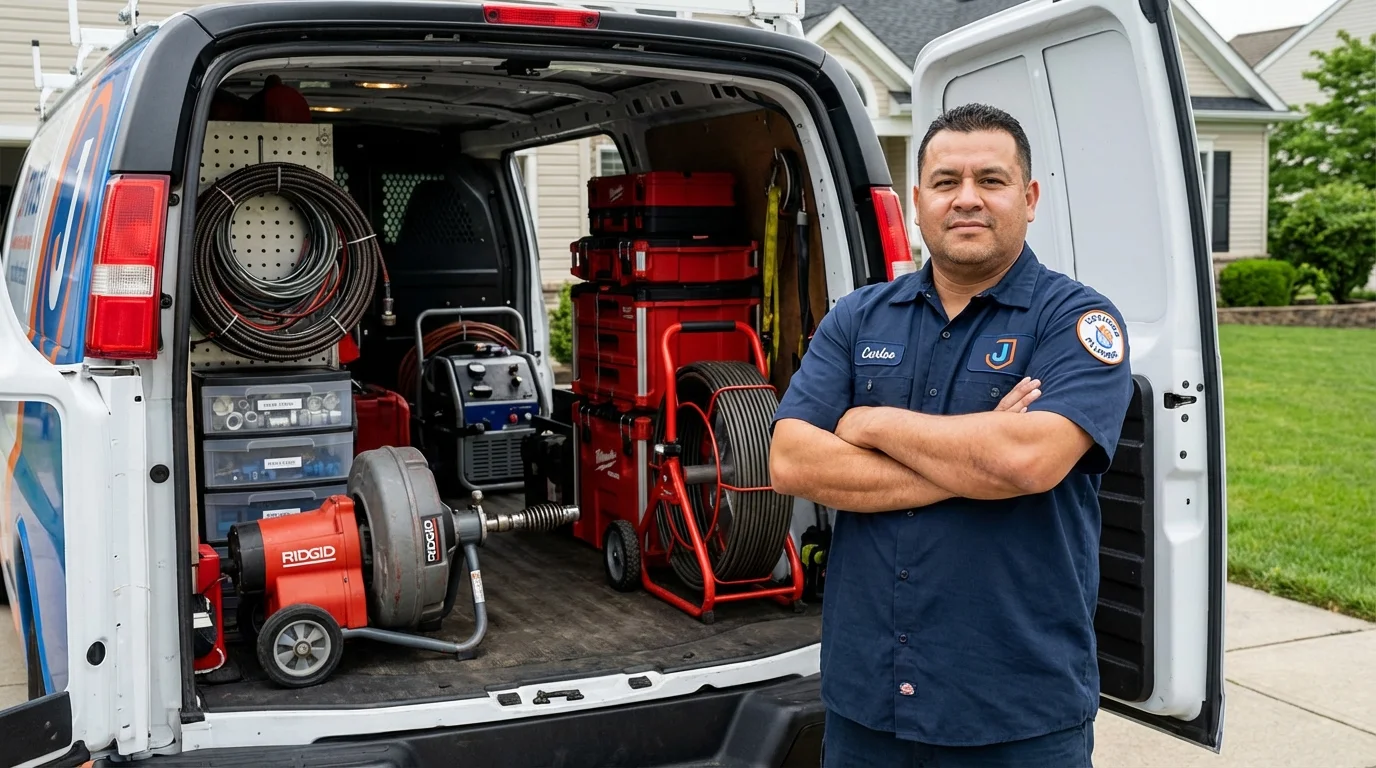 Professional drain cleaning equipment and Johns Plumbing LLC plumber in Pine Mountain Club