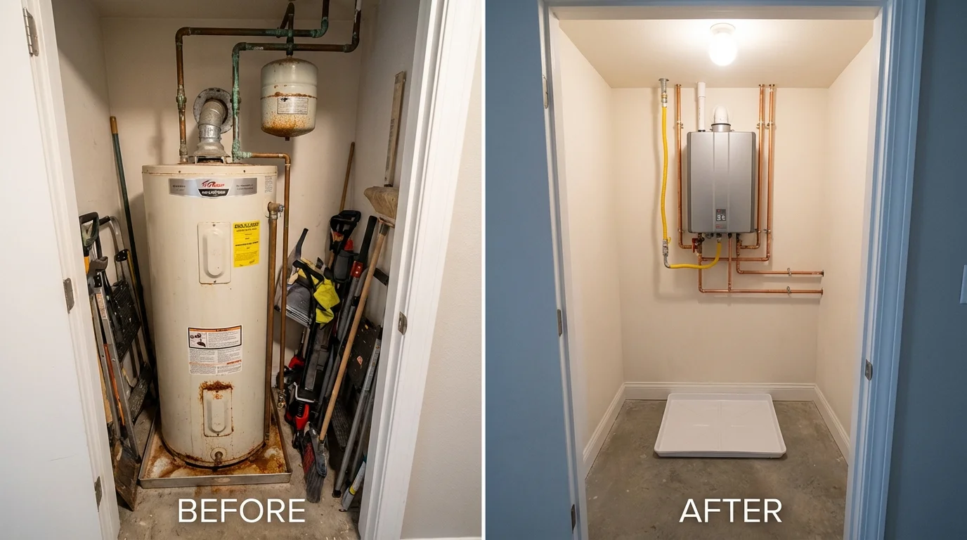 Tank water heater versus wall-mounted tankless unit comparison for Pine Mountain Club, CA homeowners